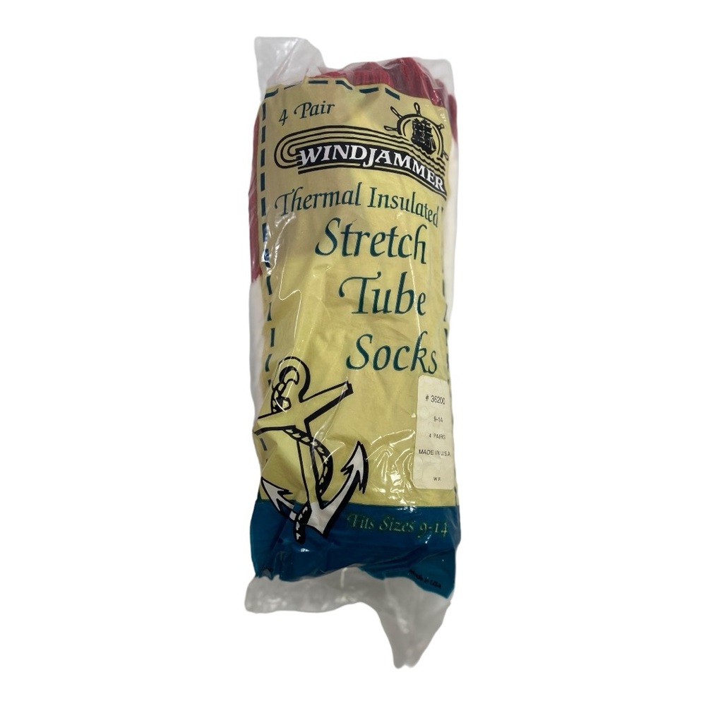 Windjammer NWT Vintage Thermal Insulated Stretch Tube USA Men Red Cream Socks